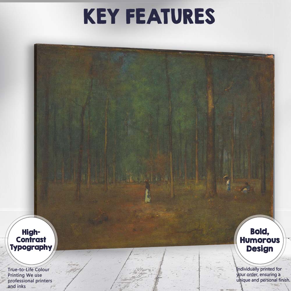 Atmospheric Pine Forest Figures Twilight Woodland Painting Canvas Wall Art Print Decor Picture Ready to Hang