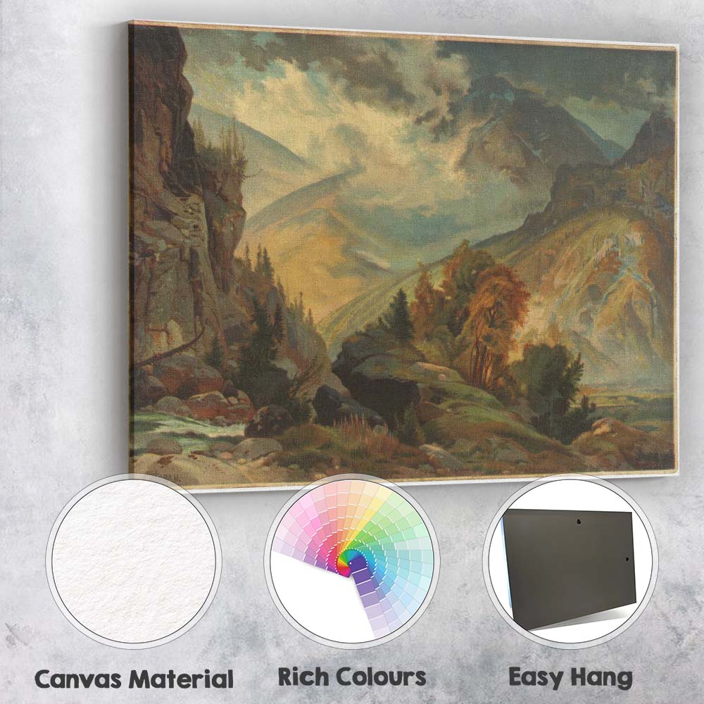 Majestic Mountain Valley Autumn Highlands Landscape Painting Canvas Wall Art Print Decor Picture Ready to Hang