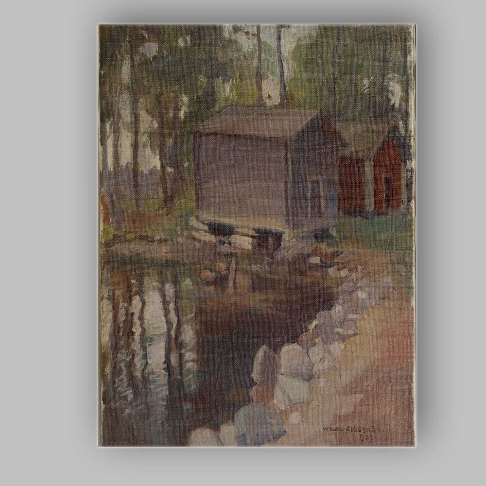 Rustic Woodland Cabin Reflections Forest Pond Oil Painting Canvas Wall Art Print Decor Picture Ready to Hang