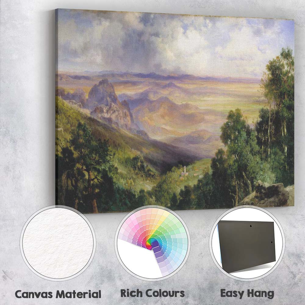 Panoramic Mountain Valley Vista Dramatic Sky Landscape Painting Canvas Wall Art Print Decor Picture Ready to Hang
