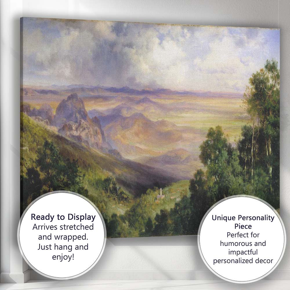 Panoramic Mountain Valley Vista Dramatic Sky Landscape Painting Canvas Wall Art Print Decor Picture Ready to Hang