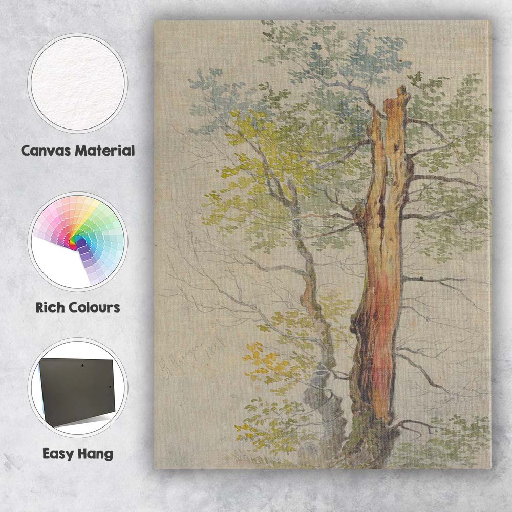Detailed Woodland Tree Trunk Nature Study Watercolour Canvas Wall Art Print Decor Picture Ready to Hang