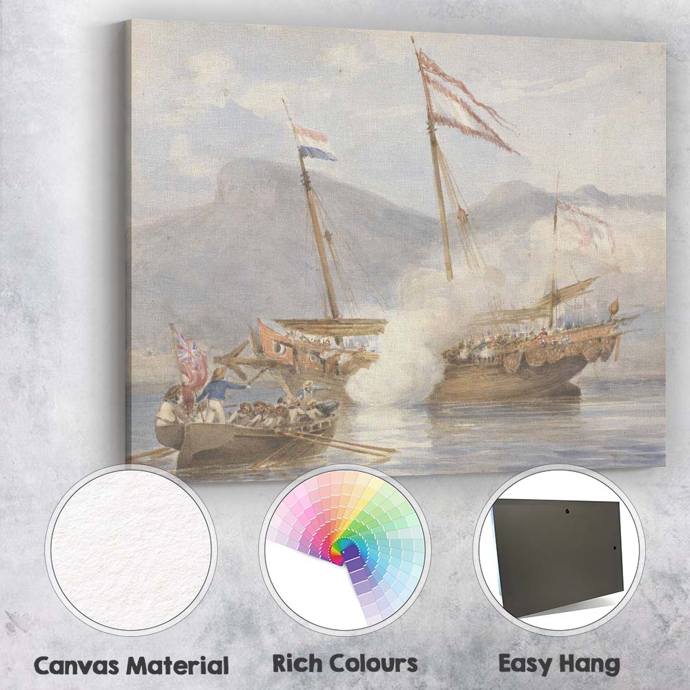 Naval Battle Ships Watercolour Historic Maritime Seascape Canvas Wall Art Print Decor Picture Ready to Hang