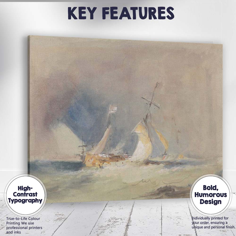 Impressionist Sailing Vessel Seascape Watercolour Maritime Study Canvas Wall Art Print Decor Picture Ready to Hang