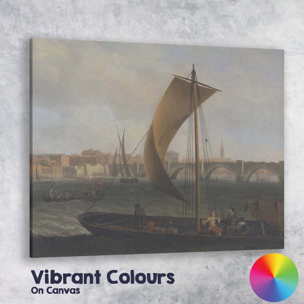 Historic Harbour Sailboat and Stone Bridge Coastal Painting Canvas Wall Art Print Decor Picture Ready to Hang