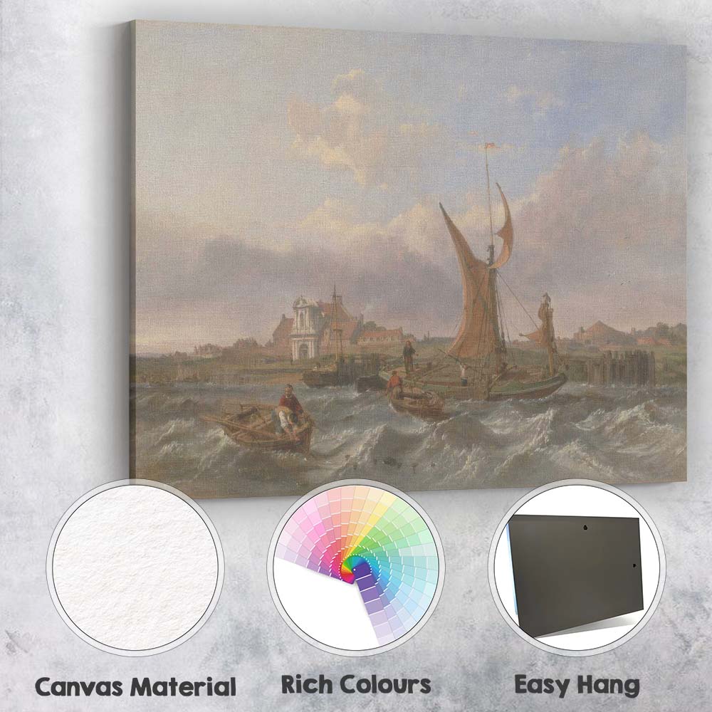 Traditional Fishing Smacks in Windy Harbour Seascape Canvas Wall Art Print Decor Picture Ready to Hang