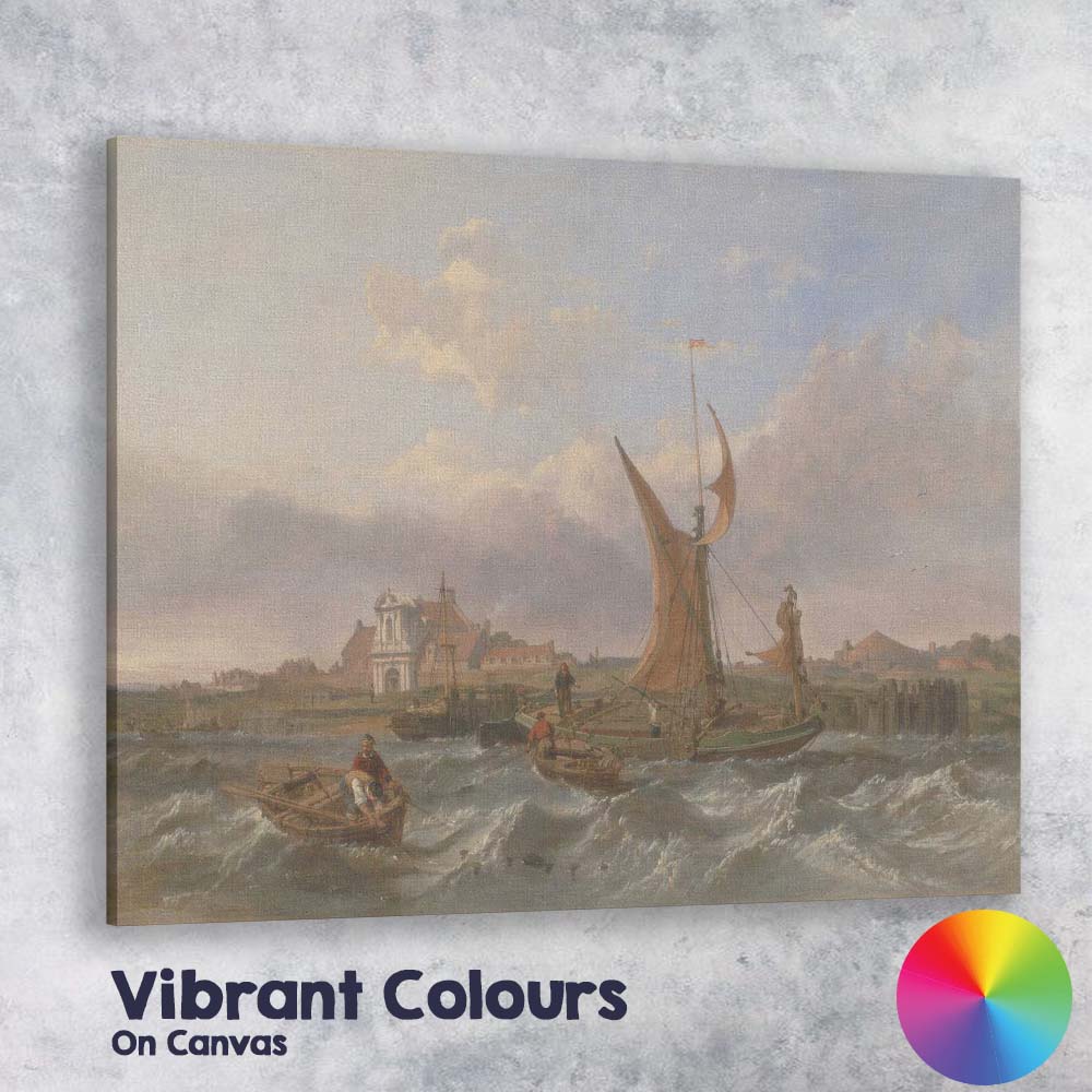 Traditional Fishing Smacks in Windy Harbour Seascape Canvas Wall Art Print Decor Picture Ready to Hang