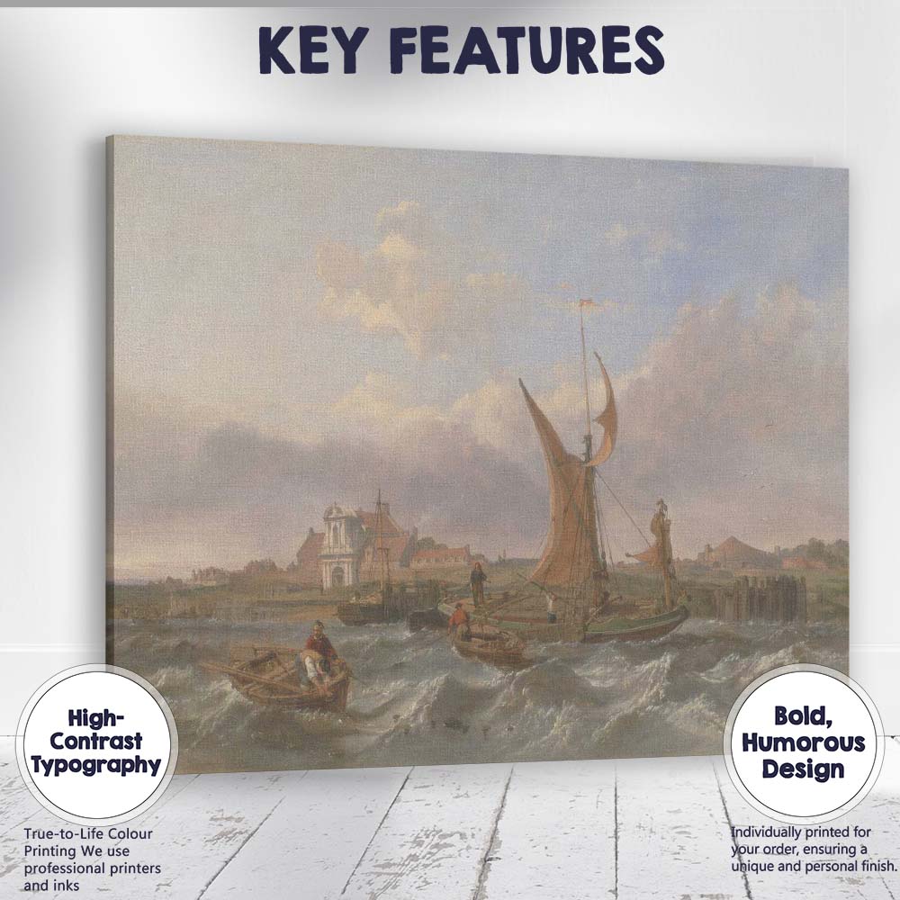 Traditional Fishing Smacks in Windy Harbour Seascape Canvas Wall Art Print Decor Picture Ready to Hang