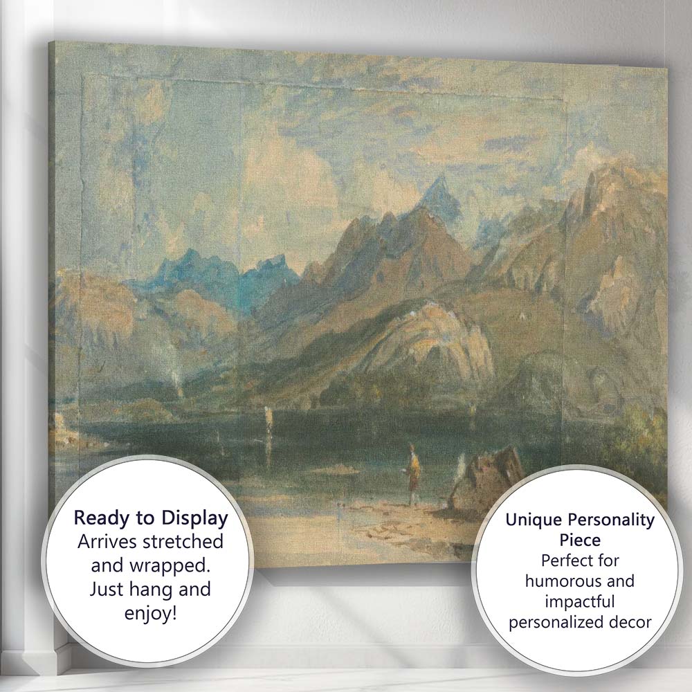 Tranquil Mountain Lake and Highland Peaks Watercolour Canvas Wall Art Print Decor Picture Ready to Hang