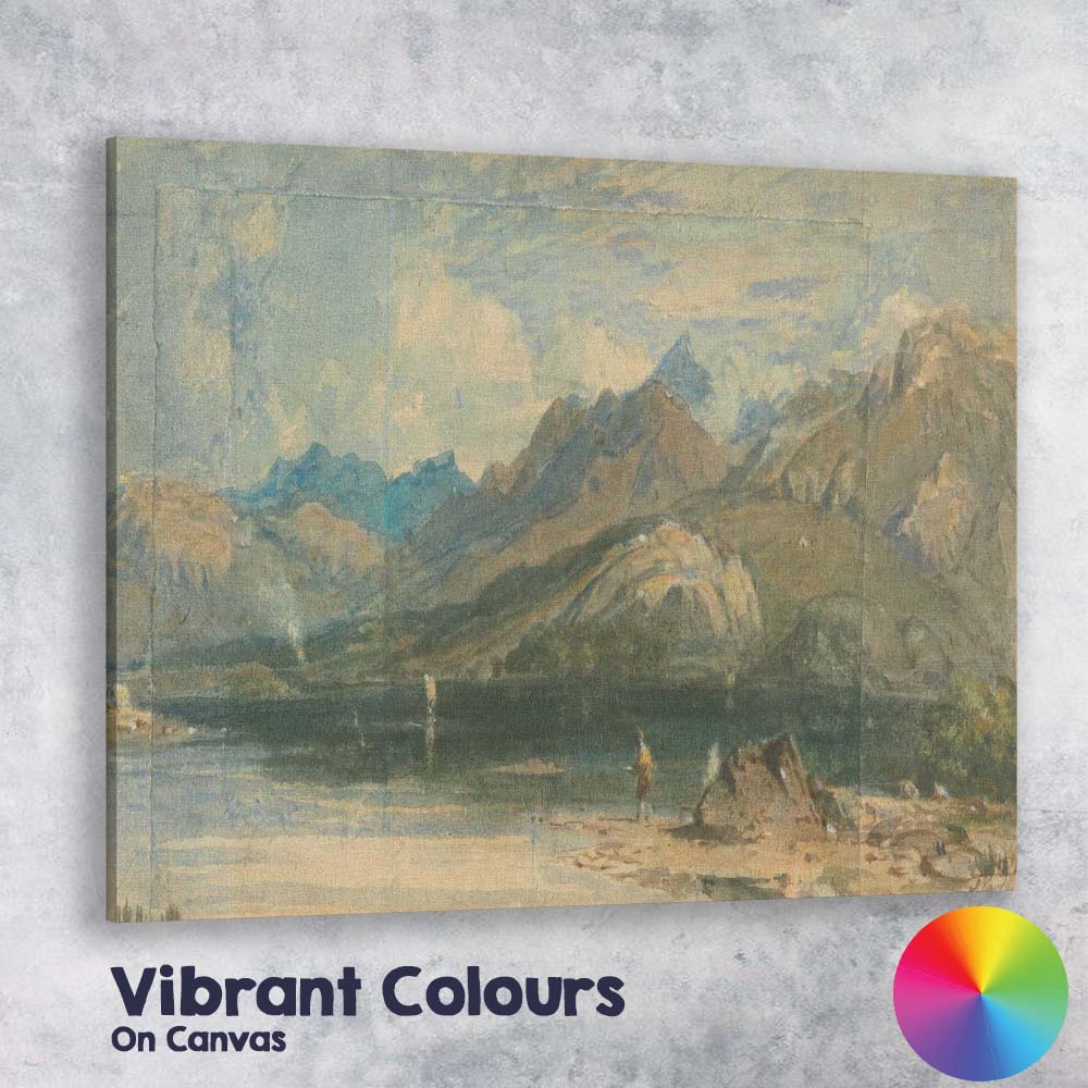 Tranquil Mountain Lake and Highland Peaks Watercolour Canvas Wall Art Print Decor Picture Ready to Hang