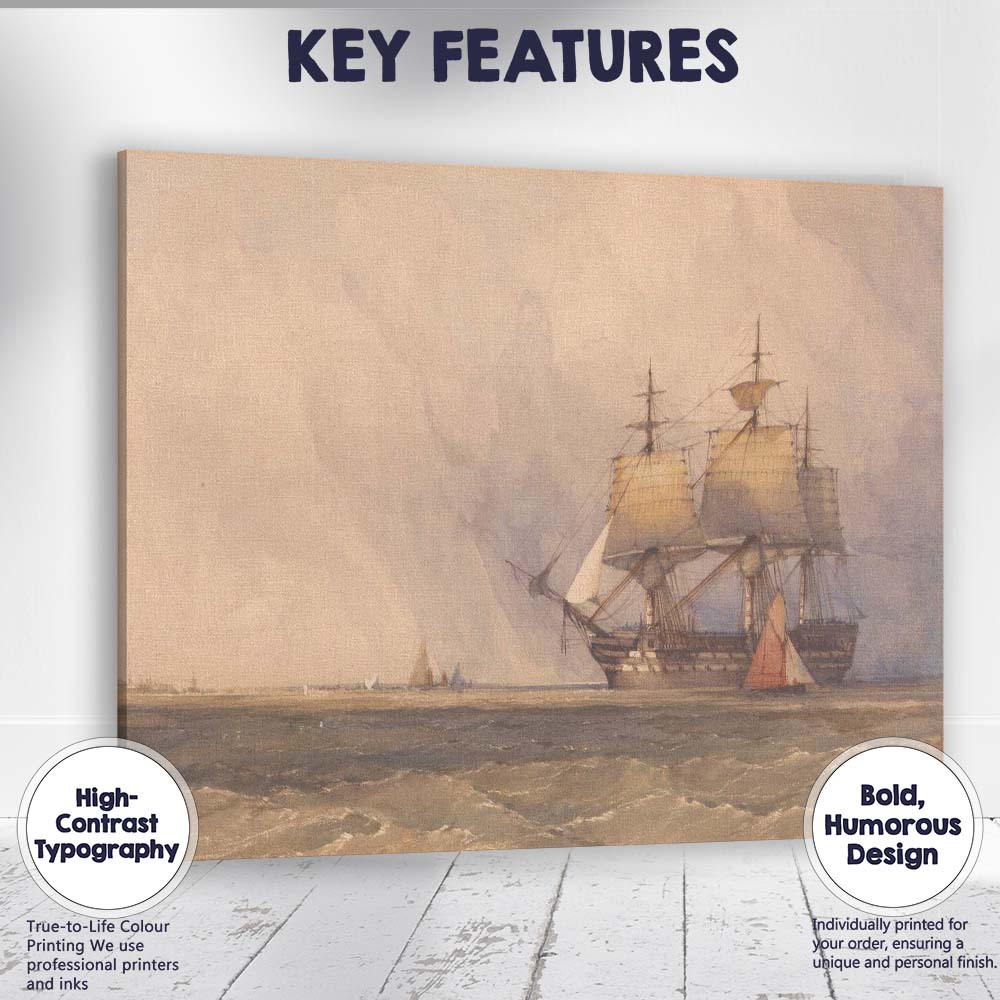 Majestic Tall Ship on Open Sea Nautical Watercolour Canvas Wall Art Print Decor Picture Ready to Hang
