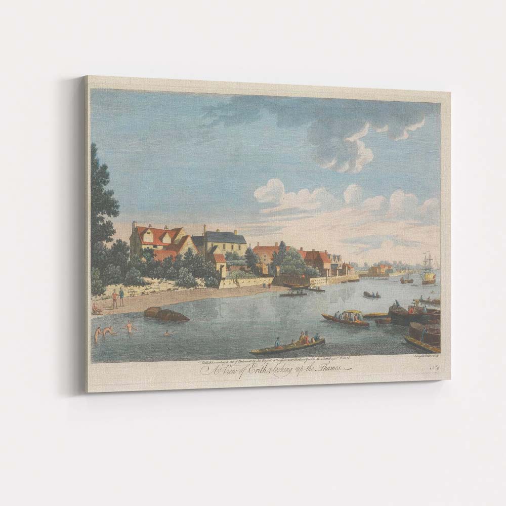 Georgian Thames Riverside Village Harbour Scene Antique Coastal Engraving Canvas Wall Art Print Decor Picture Ready to Hang