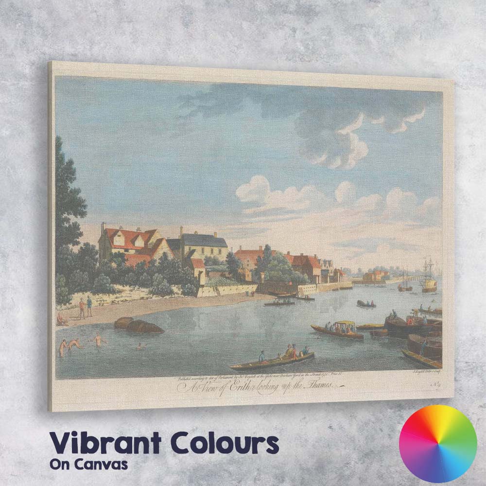 Georgian Thames Riverside Village Harbour Scene Antique Coastal Engraving Canvas Wall Art Print Decor Picture Ready to Hang