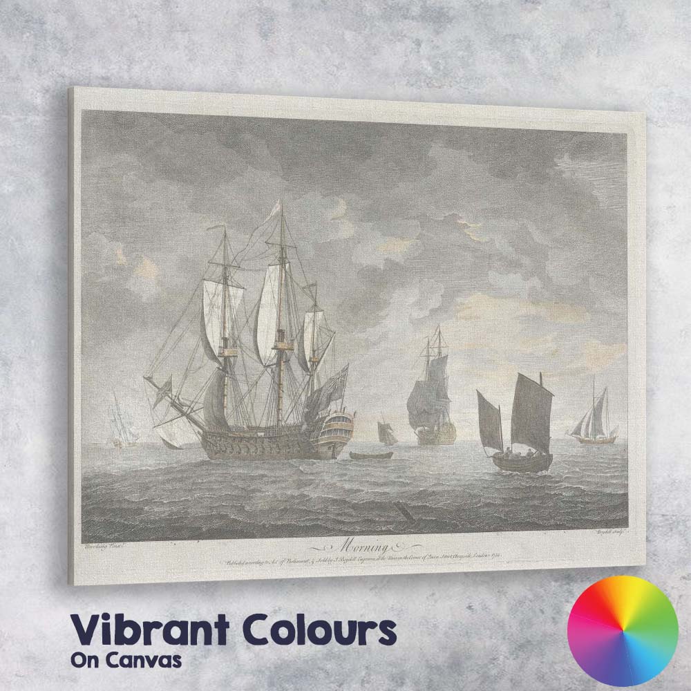Historic Sailing Ships At Sea Maritime Engraving Seascape Artwork Canvas Wall Art Print Decor Picture Ready to Hang