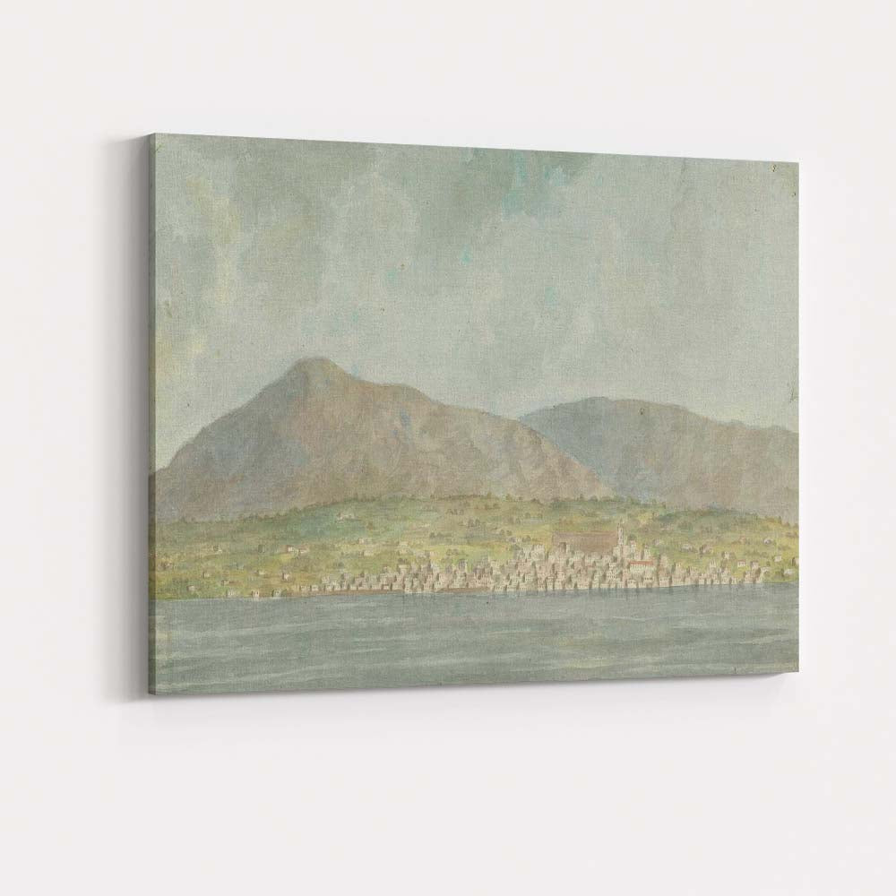Panoramic Coastal Town Beneath Mountain Range Watercolour Landscape Canvas Wall Art Print Decor Picture Ready to Hang