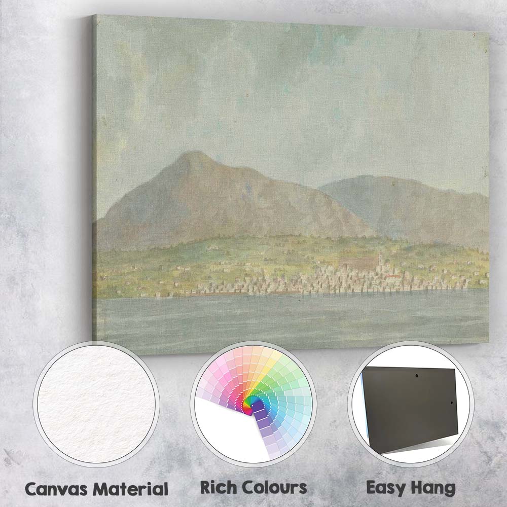 Panoramic Coastal Town Beneath Mountain Range Watercolour Landscape Canvas Wall Art Print Decor Picture Ready to Hang