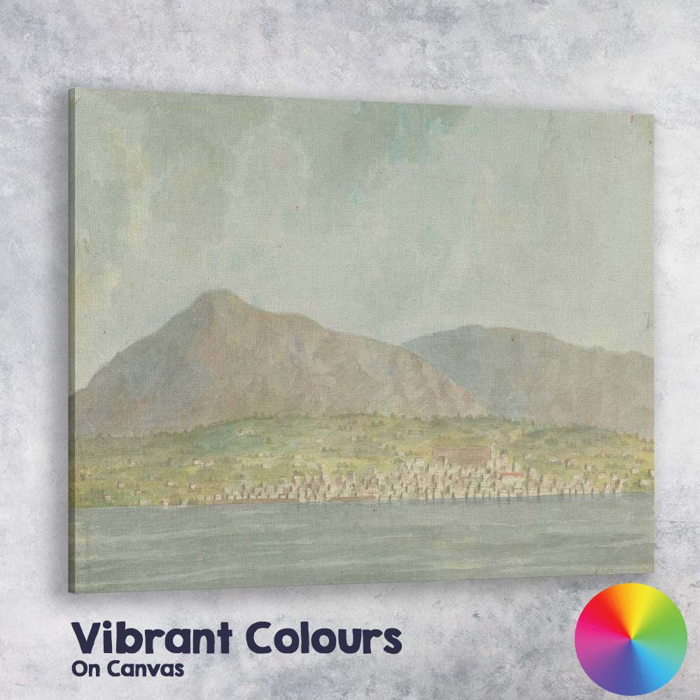Panoramic Coastal Town Beneath Mountain Range Watercolour Landscape Canvas Wall Art Print Decor Picture Ready to Hang