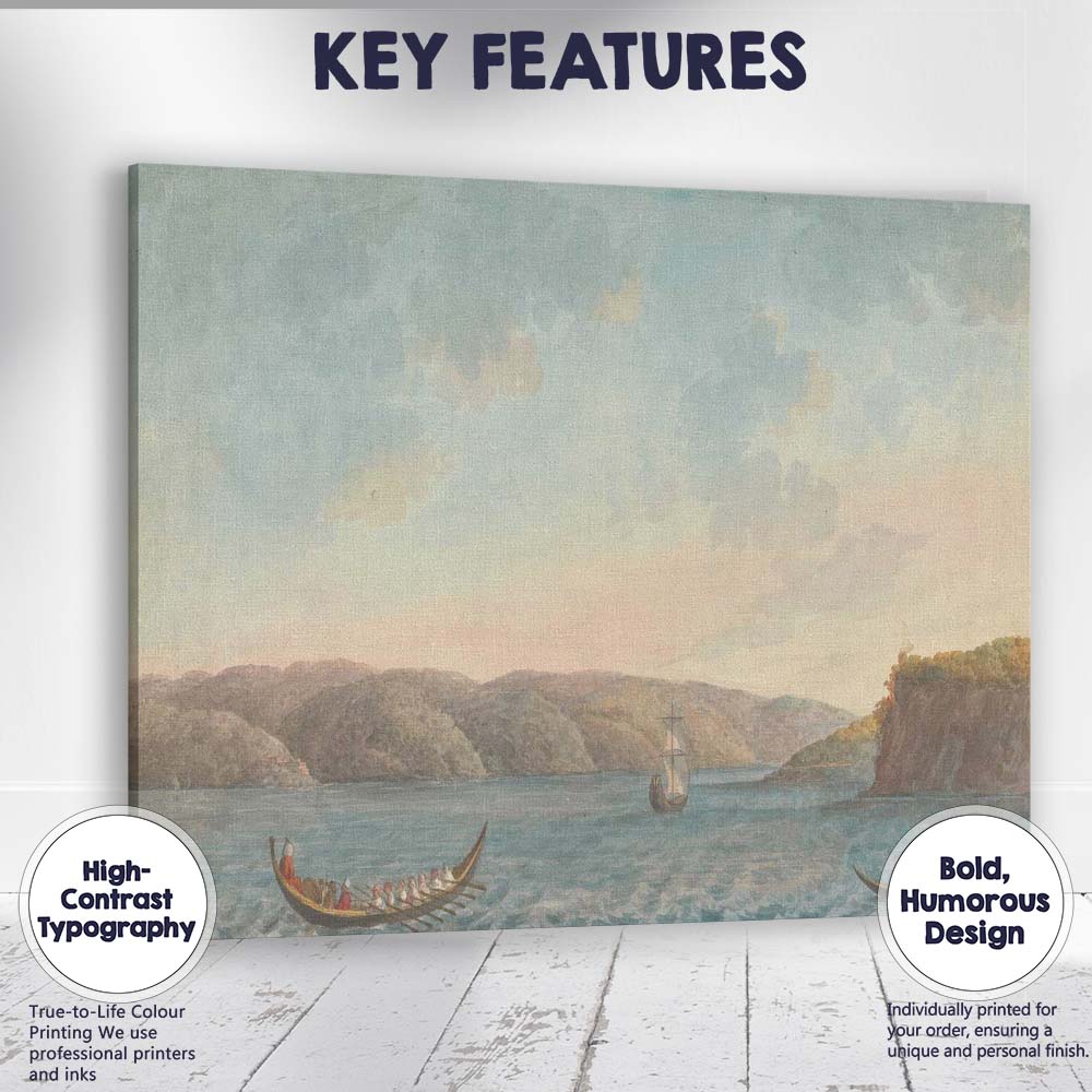 Scenic Fjord Waterway With Rowing Boats Coastal Watercolour Artwork Canvas Wall Art Print Decor Picture Ready to Hang