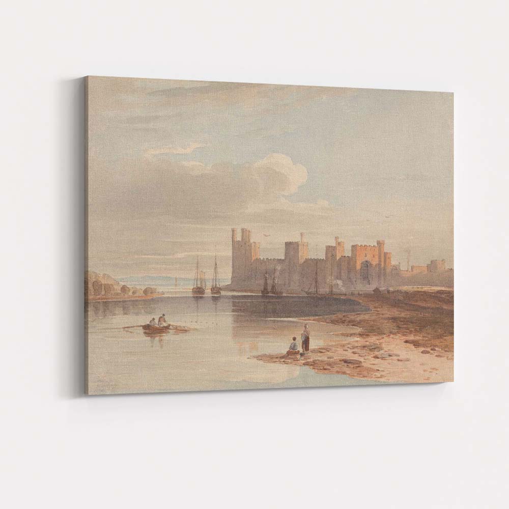 Historic Castle Harbour Reflection Waterside Watercolour Landscape Canvas Wall Art Print Decor Picture Ready to Hang