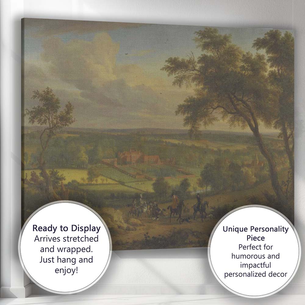 Golden Country Estate With Horse Riders Pastoral Landscape Painting Canvas Wall Art Print Decor Picture Ready to Hang