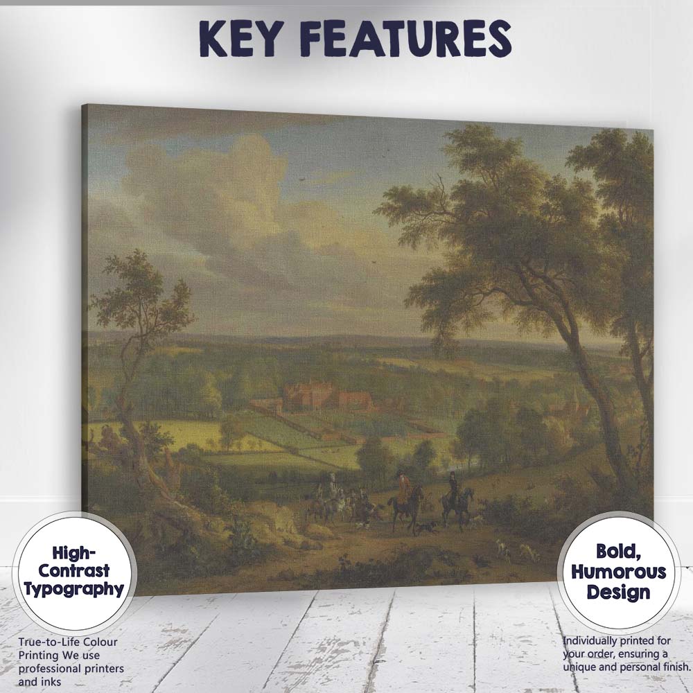 Golden Country Estate With Horse Riders Pastoral Landscape Painting Canvas Wall Art Print Decor Picture Ready to Hang