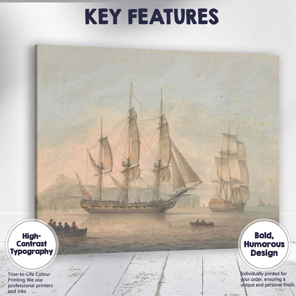 Historic Naval Sailing Ships Coastal Harbour Watercolour Maritime Artwork Canvas Wall Art Print Decor Picture Ready to Hang