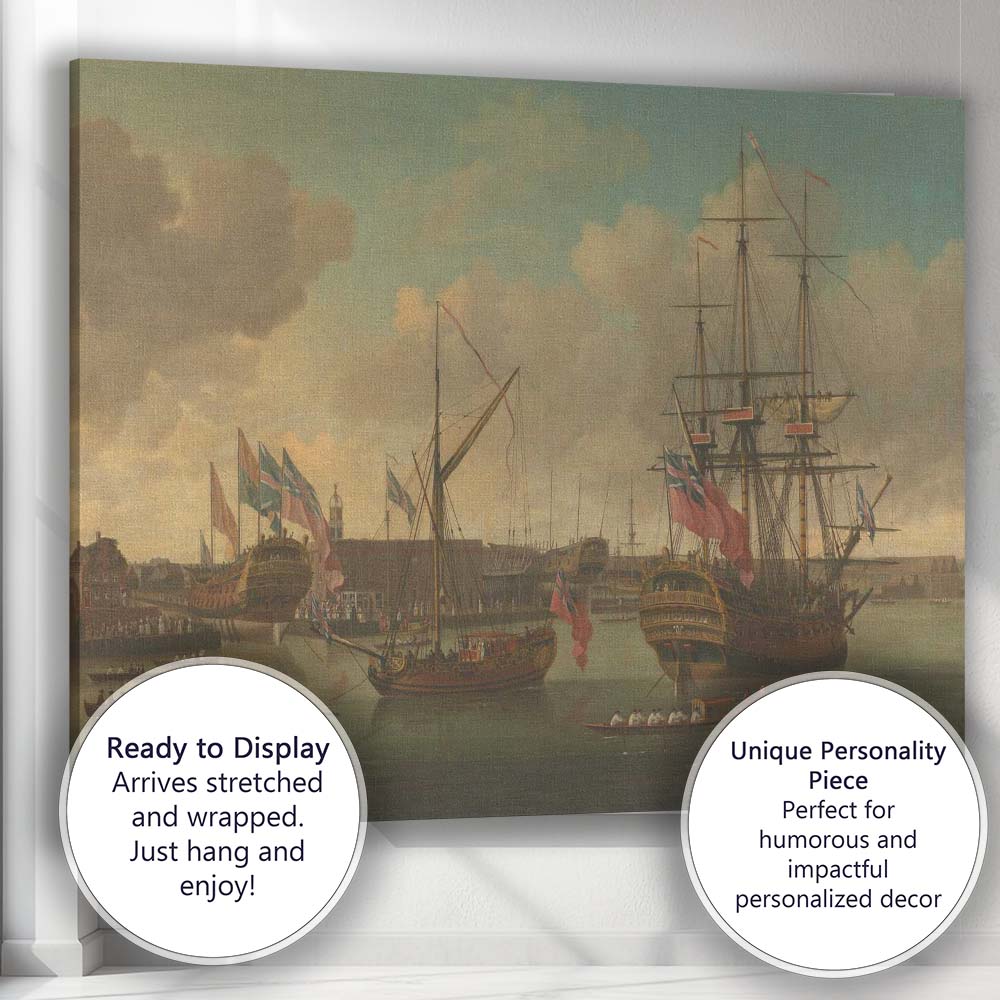 Georgian Dockyard Warships Maritime Harbour Scene Traditional Marine Painting Canvas Wall Art Print Decor Picture Ready to Hang