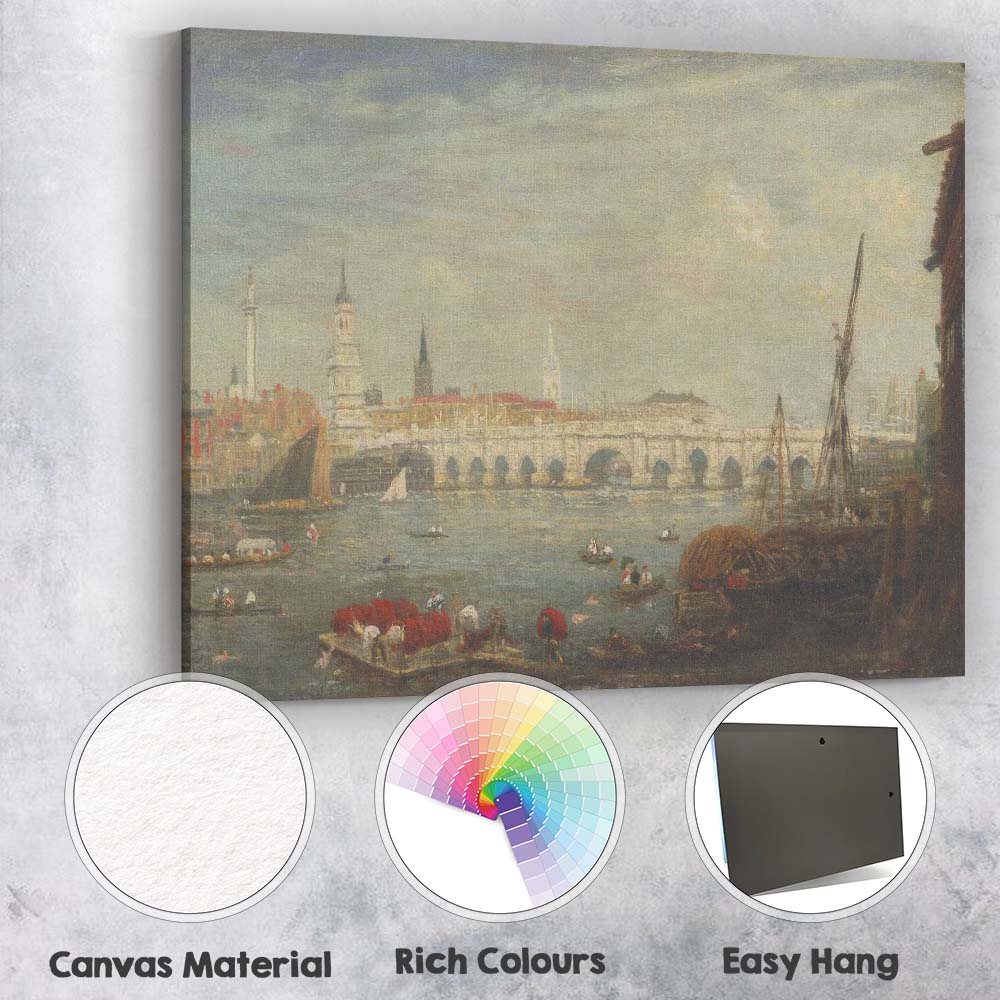 Historic River Bridge City Waterfront Atmospheric Landscape Painting Canvas Wall Art Print Decor Picture Ready to Hang