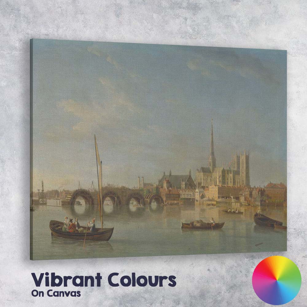 Cathedral Riverside Town Historic Bridge Waterfront Landscape Painting Canvas Wall Art Print Decor Picture Ready to Hang