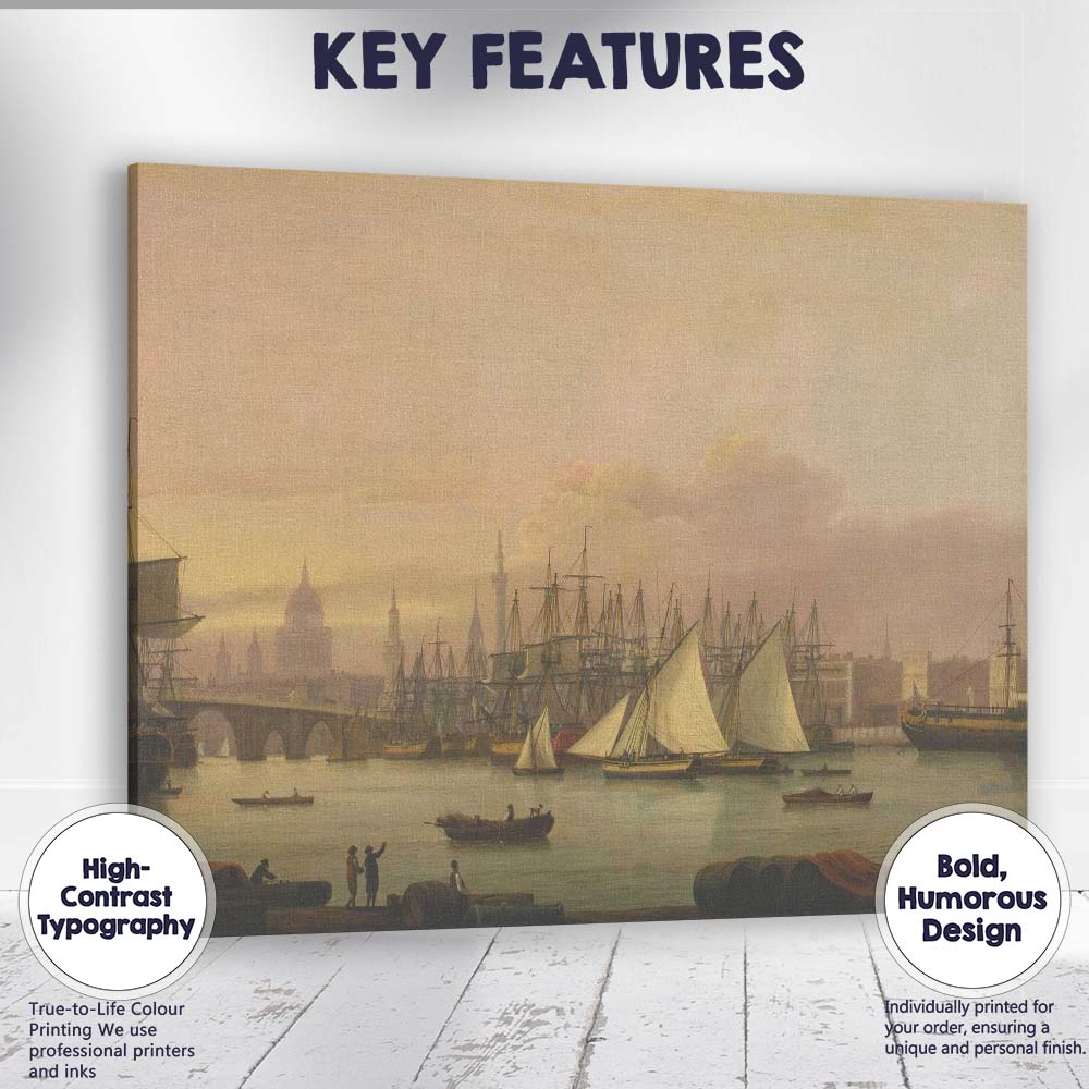 Victorian London River Thames Sailing Boats Cityscape Canvas Wall Art Print Decor Picture Ready to Hang