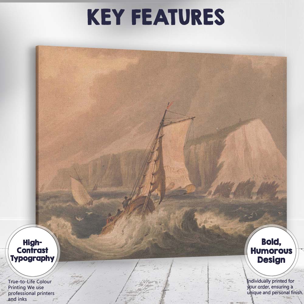 Stormy Coastal Cliffs Sailing Boat Seascape Watercolour Canvas Wall Art Print Decor Picture Ready to Hang