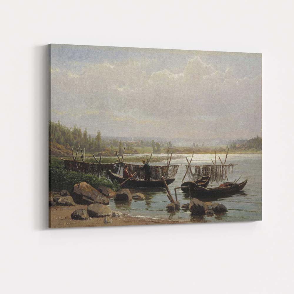 Scandinavian Lakeside Fishing Nets Rural Waterscape Landscape Canvas Wall Art Print Decor Picture Ready to Hang