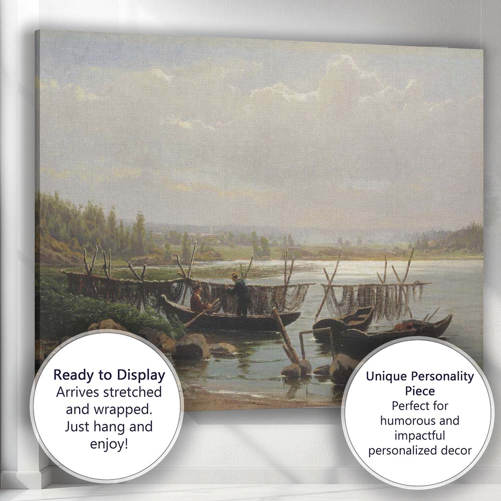 Scandinavian Lakeside Fishing Nets Rural Waterscape Landscape Canvas Wall Art Print Decor Picture Ready to Hang