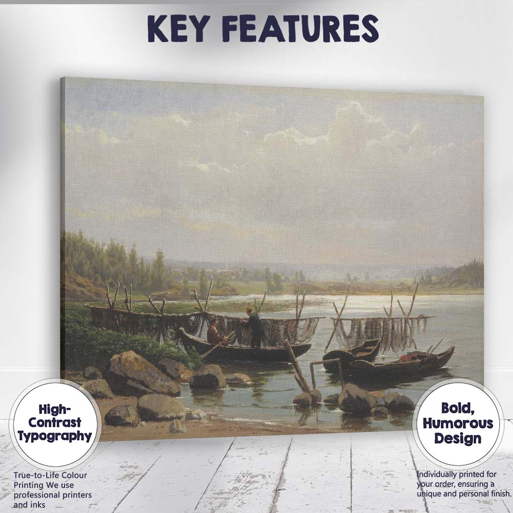 Scandinavian Lakeside Fishing Nets Rural Waterscape Landscape Canvas Wall Art Print Decor Picture Ready to Hang