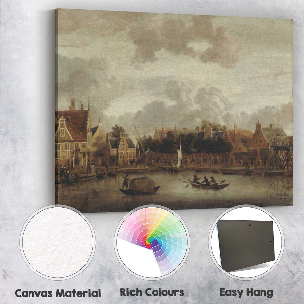 Historic Canal Town Waterfront Dutch Golden Age Painting Canvas Wall Art Print Decor Picture Ready to Hang
