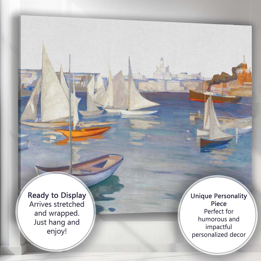 Soft Pastel Harbour Sailboats Reflections Coastal Art Painting Canvas Wall Art Print Decor Picture Ready to Hang