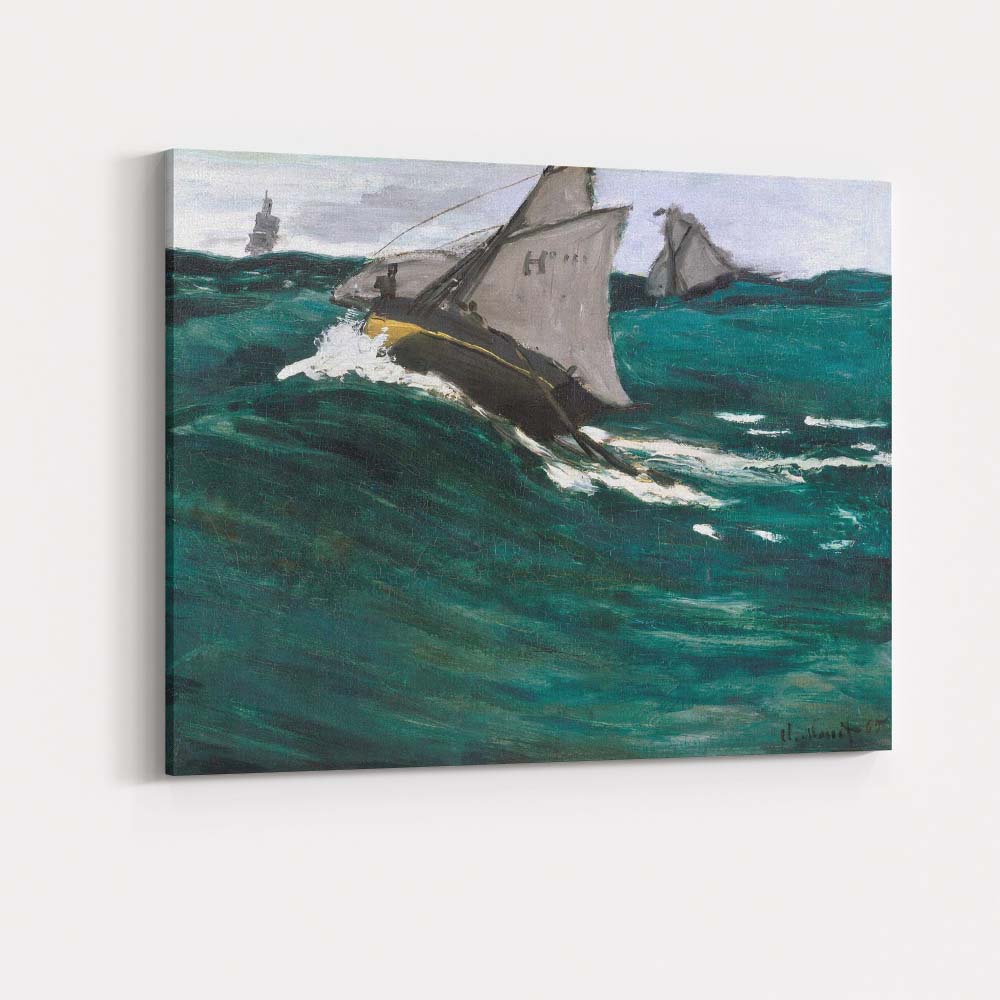 Expressive Ocean Waves and Fishing Boats Marine Painting Canvas Wall Art Print Decor Picture Ready to Hang