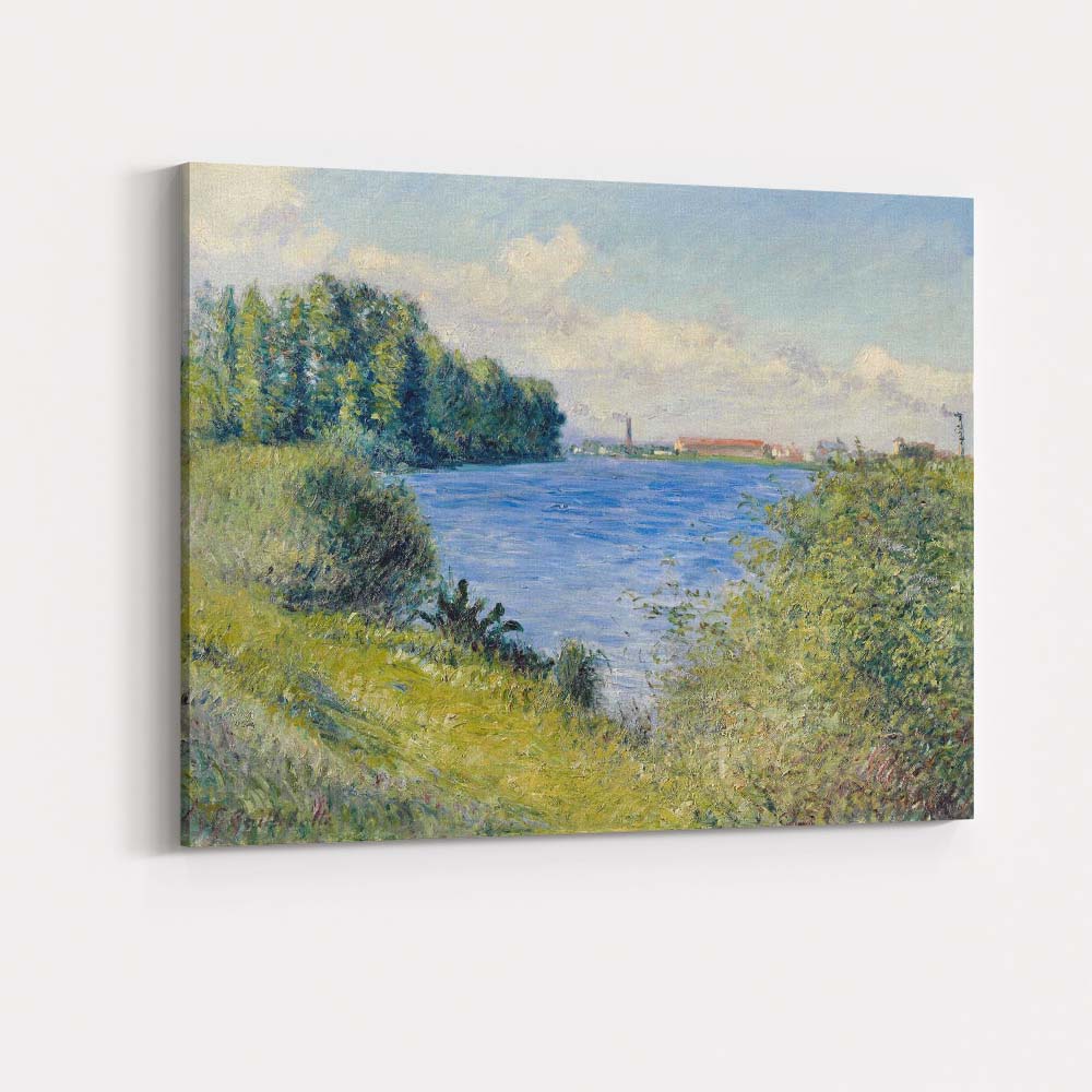 Impressionist Blue Riverbank Woodland Landscape Oil Painting Canvas Wall Art Print Decor Picture Ready to Hang