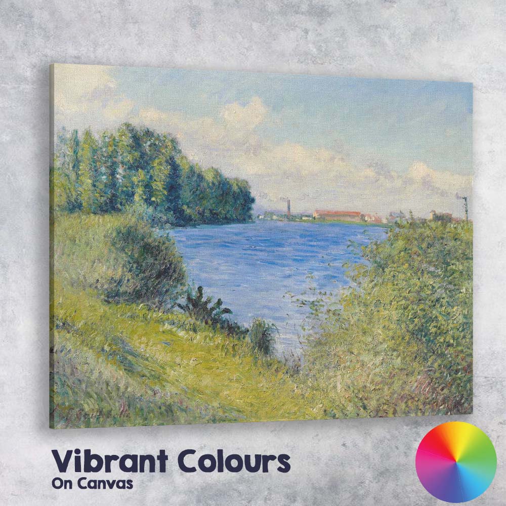 Impressionist Blue Riverbank Woodland Landscape Oil Painting Canvas Wall Art Print Decor Picture Ready to Hang