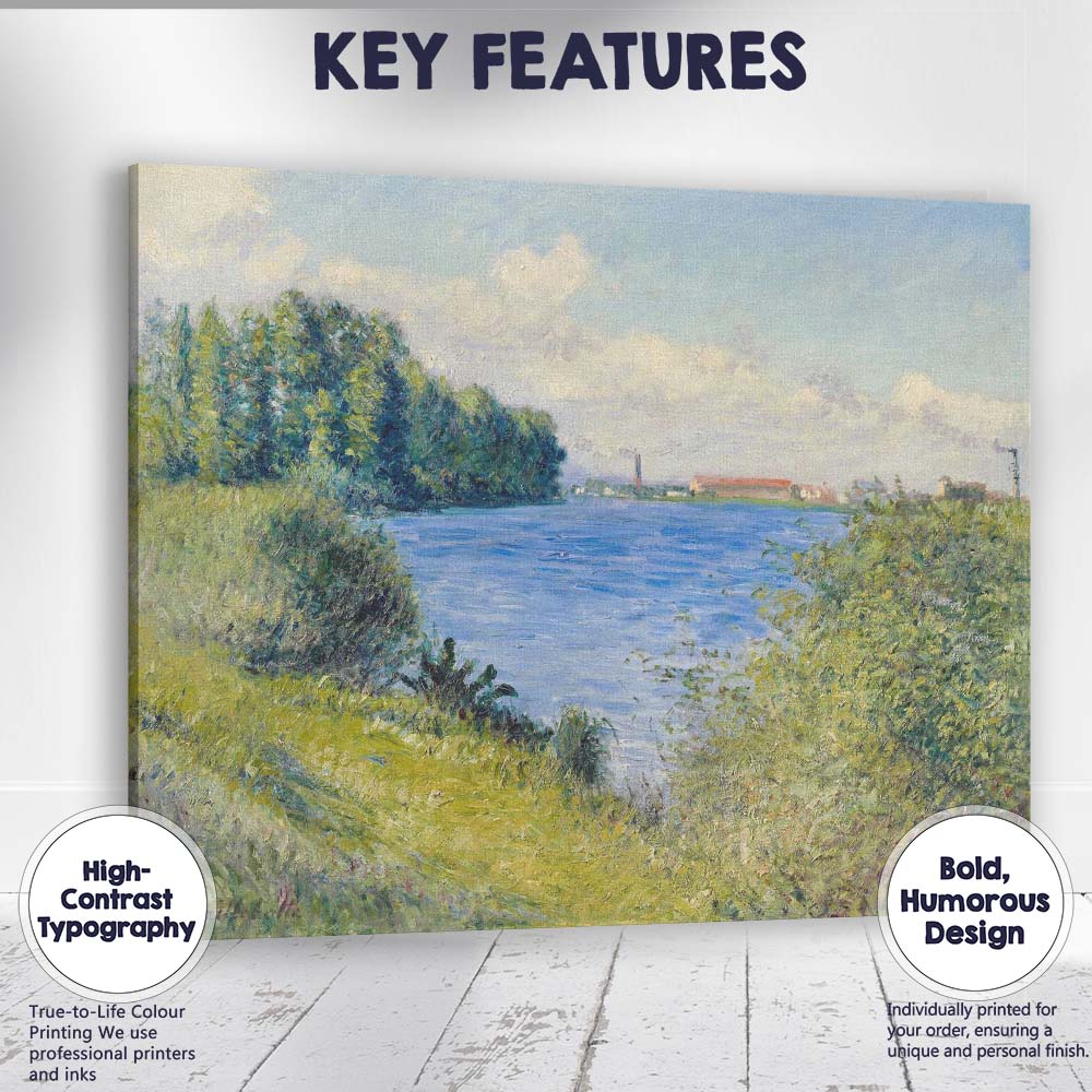 Impressionist Blue Riverbank Woodland Landscape Oil Painting Canvas Wall Art Print Decor Picture Ready to Hang