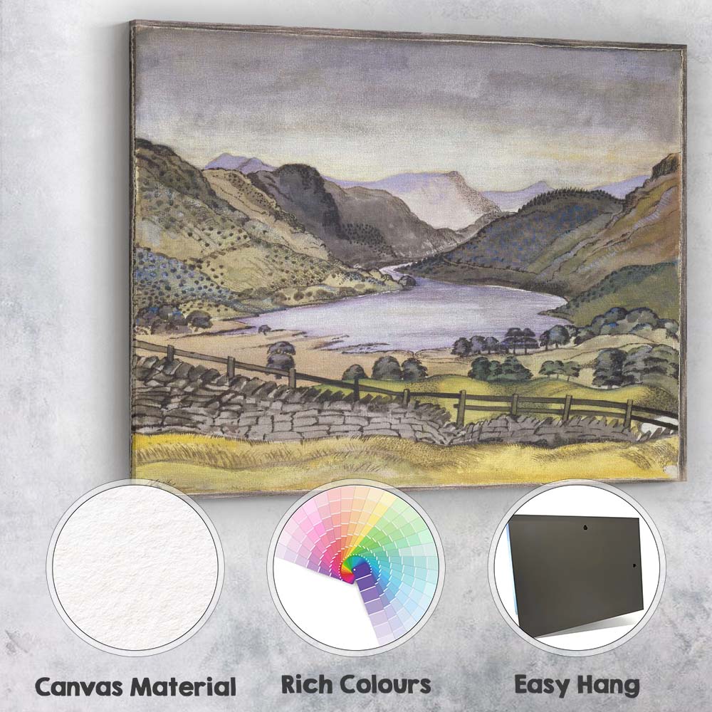 Watercolour Mountain Valley Lake Scenic Countryside Landscape Canvas Wall Art Print Decor Picture Ready to Hang