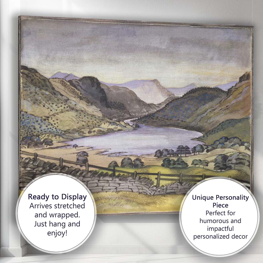 Watercolour Mountain Valley Lake Scenic Countryside Landscape Canvas Wall Art Print Decor Picture Ready to Hang