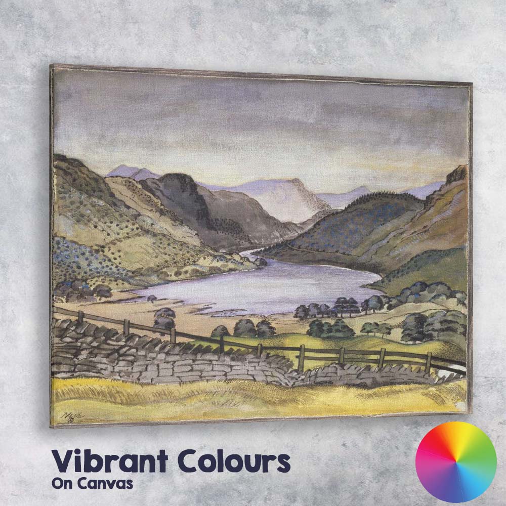 Watercolour Mountain Valley Lake Scenic Countryside Landscape Canvas Wall Art Print Decor Picture Ready to Hang