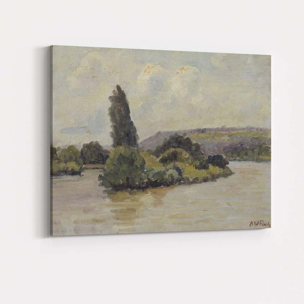 Traditional Riverside Island Trees Landscape Oil Painting Canvas Wall Art Print Decor Picture Ready to Hang