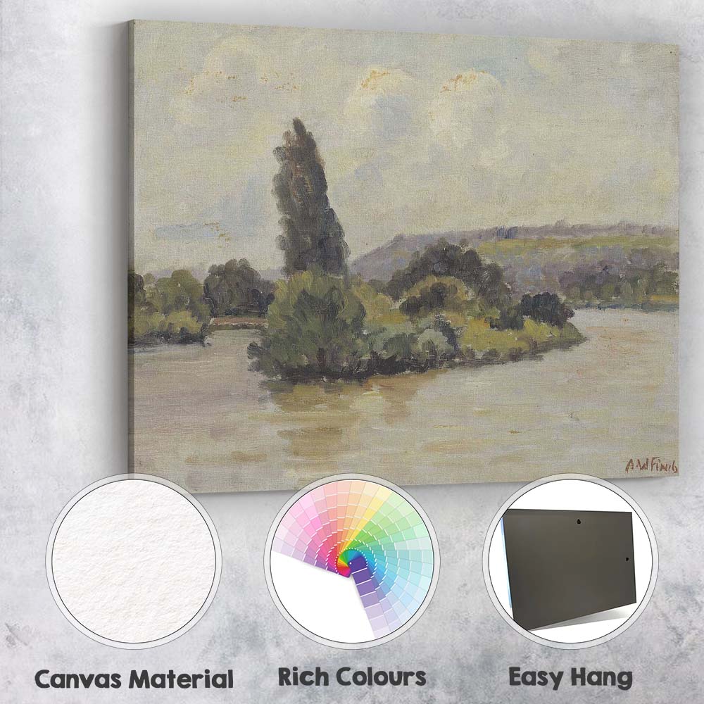 Traditional Riverside Island Trees Landscape Oil Painting Canvas Wall Art Print Decor Picture Ready to Hang