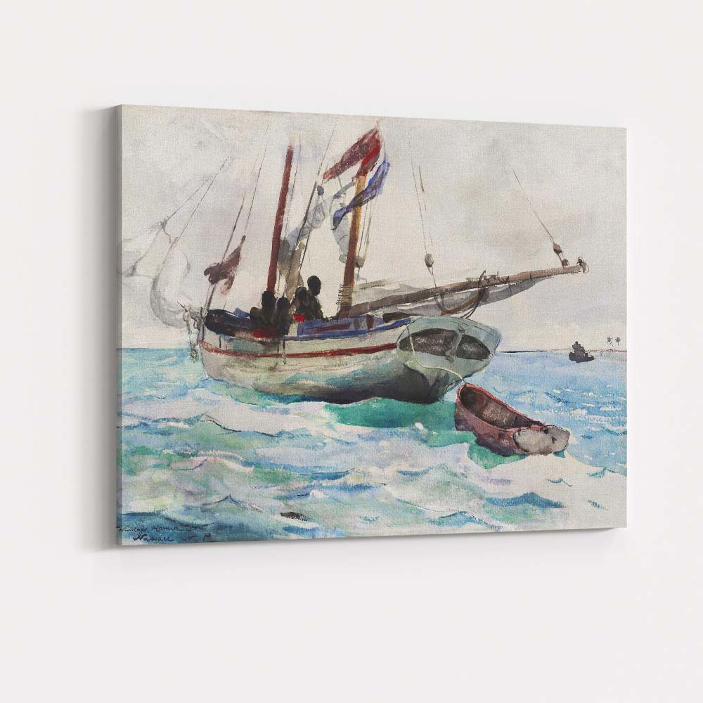 Tropical Sailing Boat Turquoise Sea Watercolour Seascape Canvas Wall Art Print Decor Picture Ready to Hang