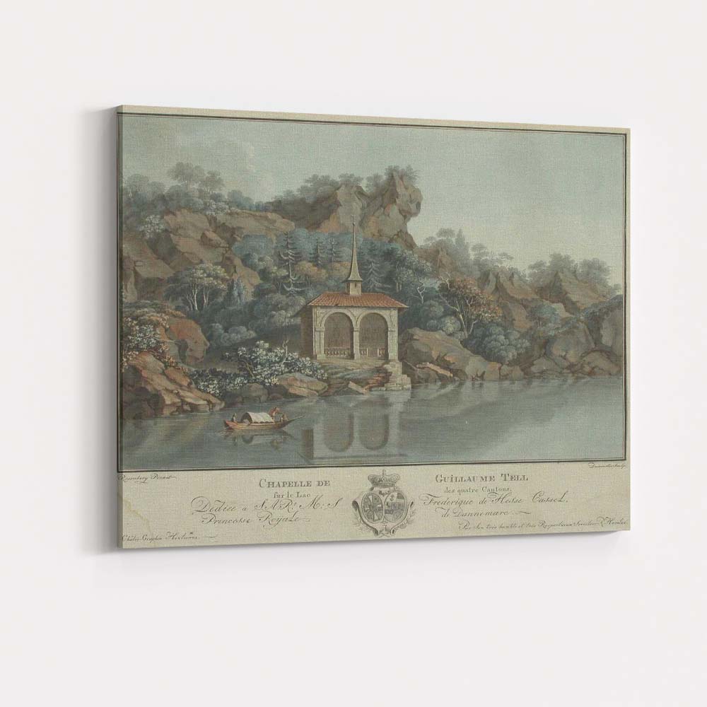 Swiss Lakeside Chapel Mountain Landscape Engraving Canvas Wall Art Print Decor Picture Ready to Hang