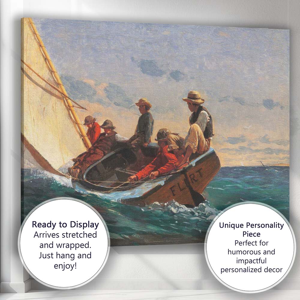 Traditional Sailing Boat Children Coastal Seascape Painting Canvas Wall Art Print Decor Picture Ready to Hang