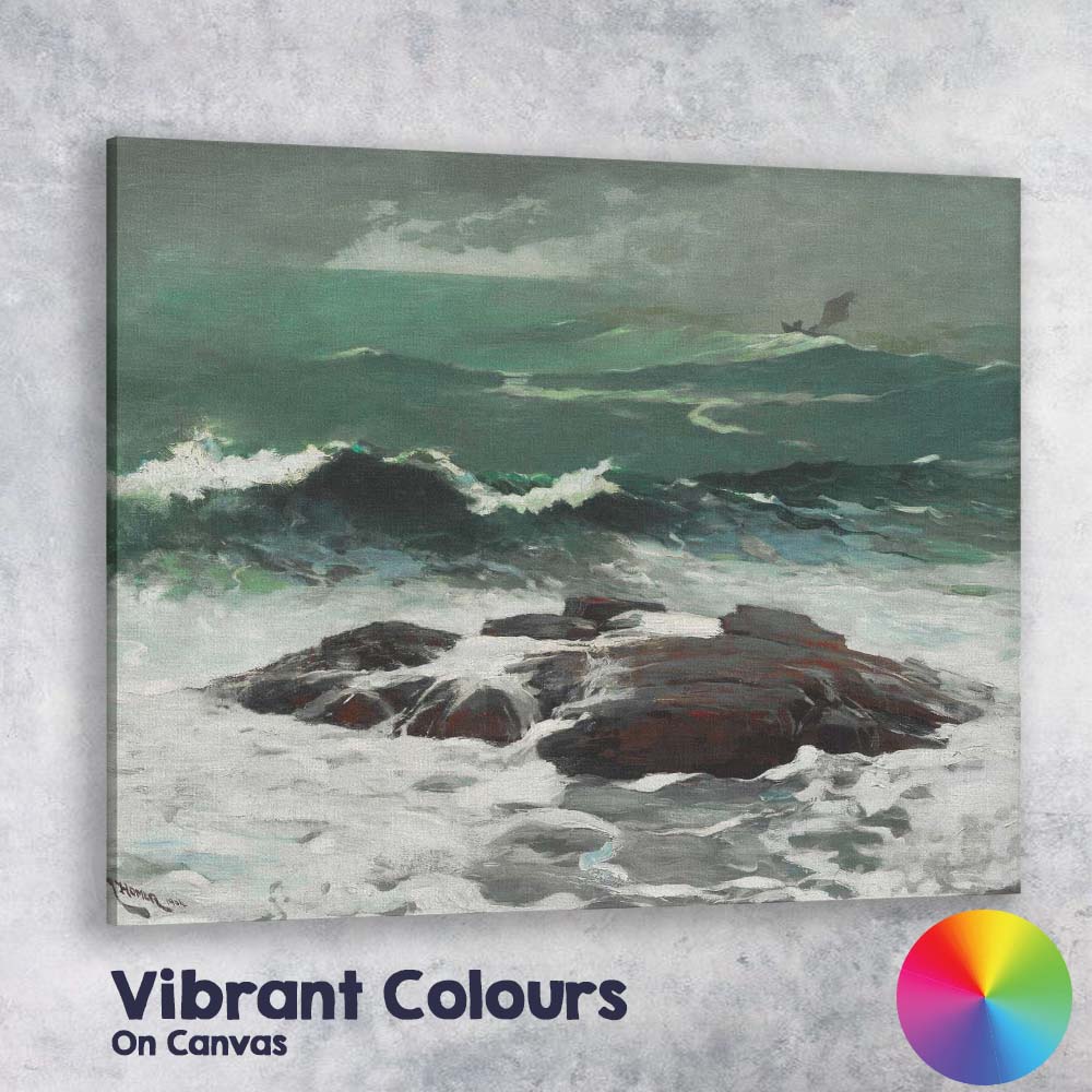 Stormy Ocean Waves Rocky Shore Marine Painting Canvas Wall Art Print Decor Picture Ready to Hang