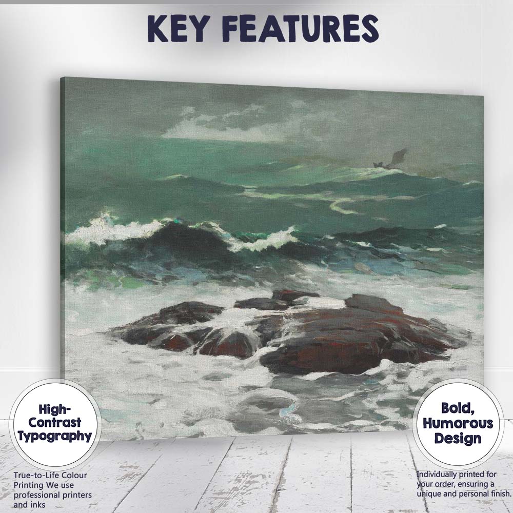 Stormy Ocean Waves Rocky Shore Marine Painting Canvas Wall Art Print Decor Picture Ready to Hang